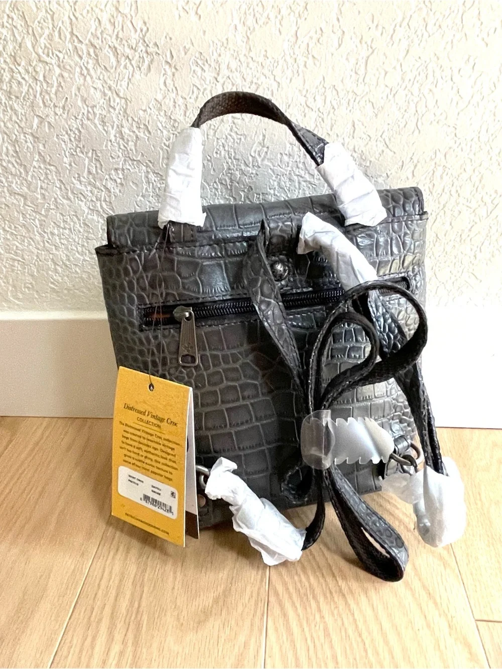 NWT Patricia Nash Davoli Gray Croco Leather Backpack Crossbody Bag Luxury